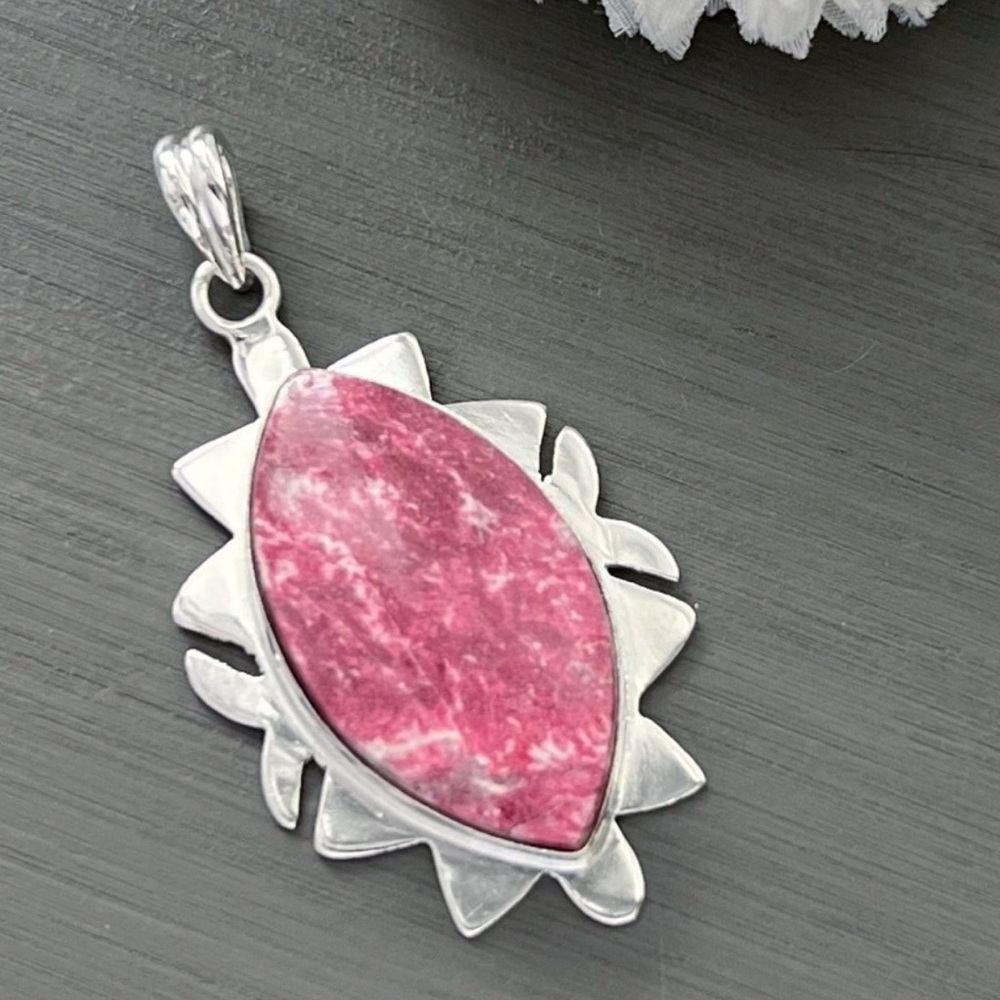 Unique Solid Sterling Silver 925 Thulite Gemstone Pendant Handmade Southwestern